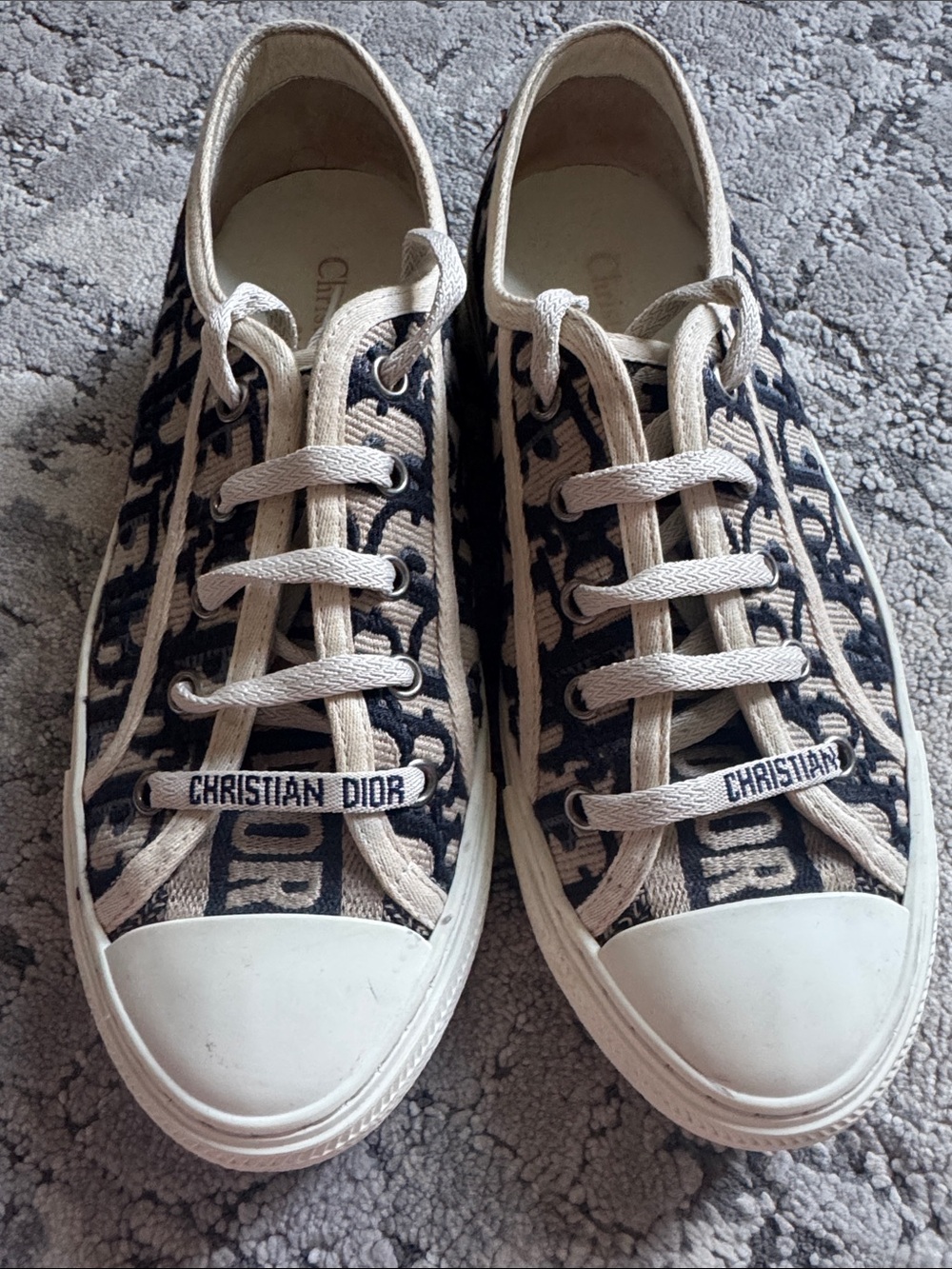 Dior Beige & Navy Monogram Low-Top Sneakers